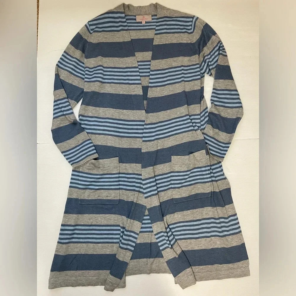 Laurie Felt Longline Open Cardigan Blue Gray Cashmere Blend Size XL